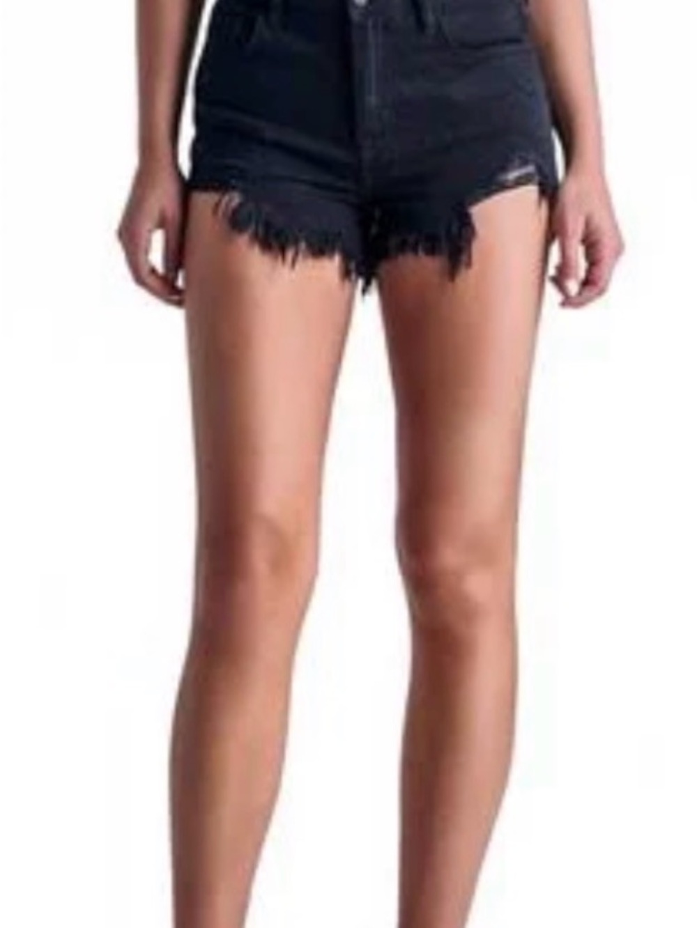 Black High-Rise Frayed Hem Denim Shorts